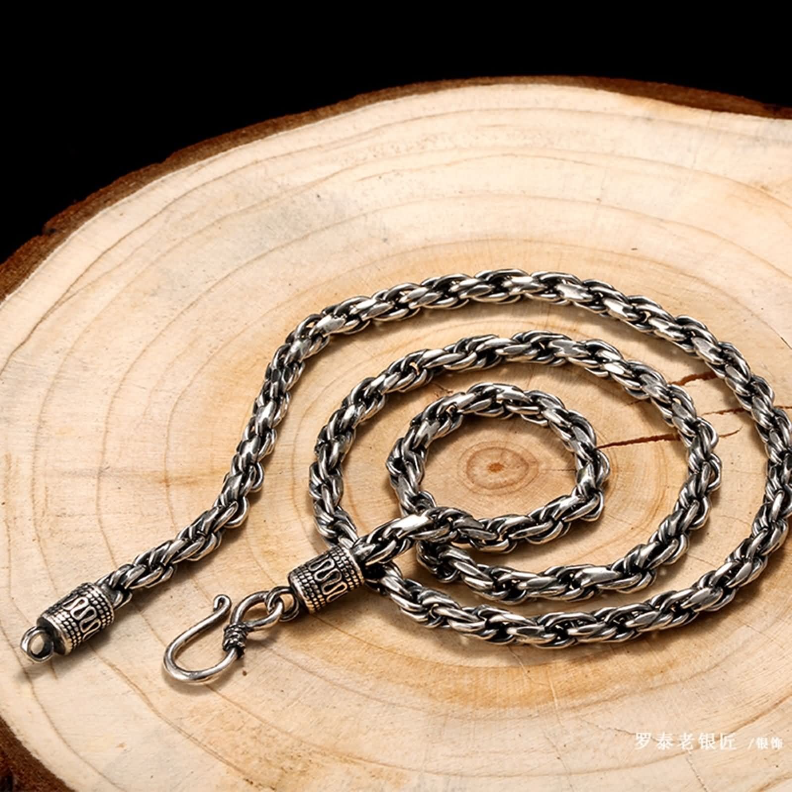 Łańcuszek męski ze srebra próby 925, 50 cm do 60 cm, łańcuszek bez wisiorka, męski o szerokości 4 mm, srebrny łańcuszek ze sznurkiem, No Gemstone