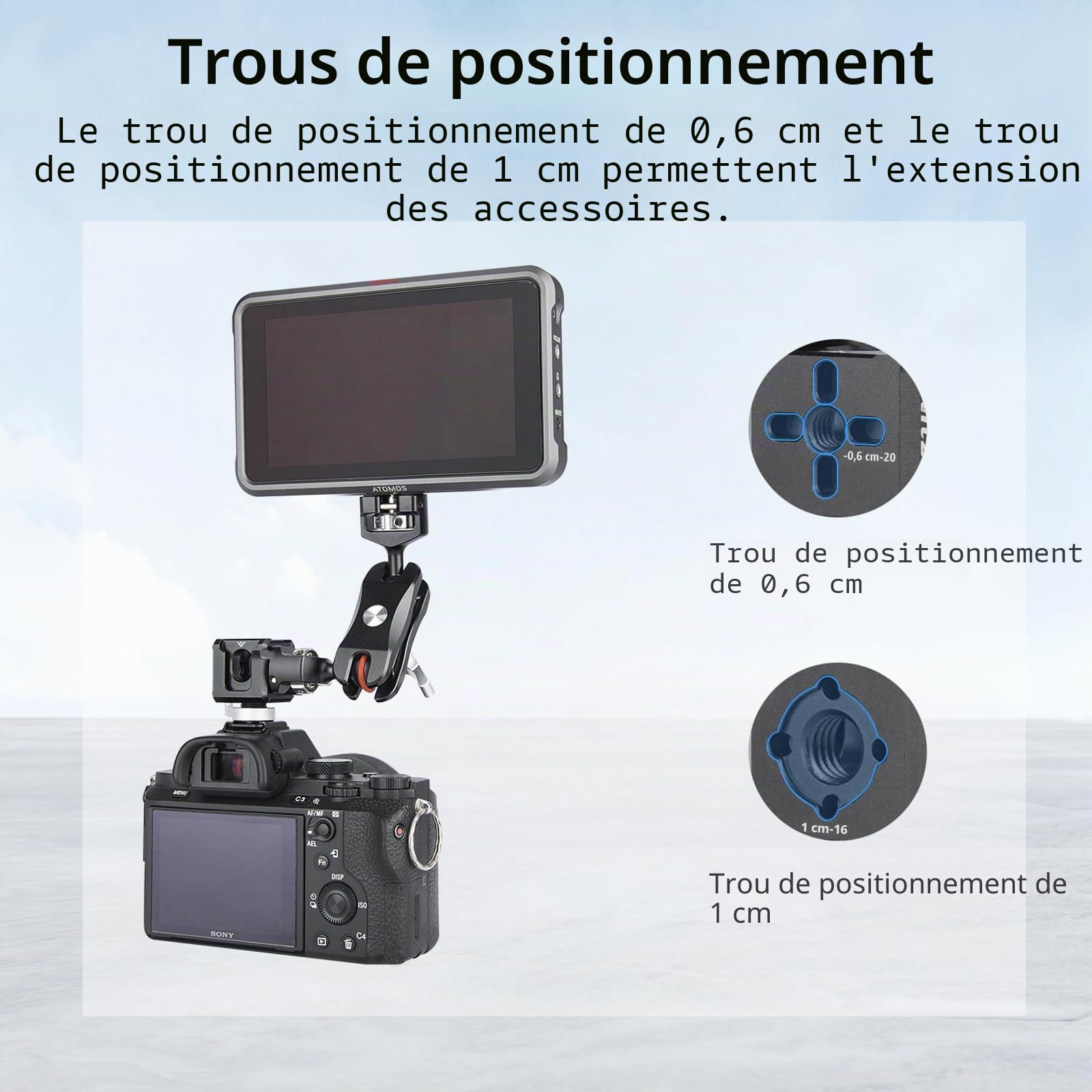 Nitze Adaptateur Cold Shoe Triple avec Trou Fileté de 1/4", Trous de Positionnement Arri de 1/4" et 3/8", pour Caméra Support de Moniteur, Bras Magique, Lumière LED et Microphone - N45-A1