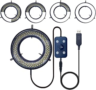 Microscope LED Ring Light Illuminator, USB 5V 144 LED Color Temperature Adjustable, 4 Zone RGB, Focus Lamp for Monocular Binocular Trinocular Stereo Microscope Vision Scientific (144 LED 4 Zone)
