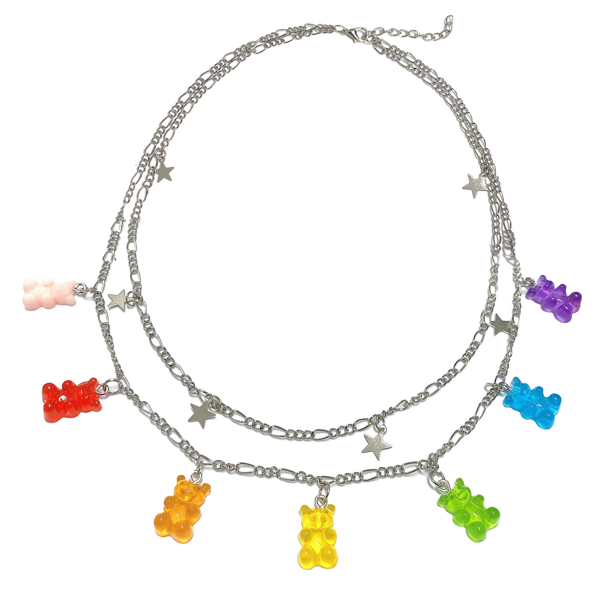 Yfstyle Layered Lock Necklace Punk Chain Necklace Layered Choker Necklaces Lock Chain Necklaces Gummy Bear Necklaces Adjustable Multilayer Chain Necklace for Women Girls