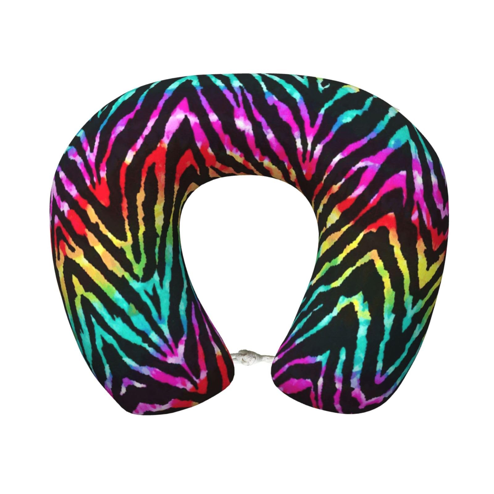 ASFgda U-Shape Memory Foam Colorful Rainbow Zebra Print Travel Pillow,Neck Support,Washable Cover For Airplane Car Home Office