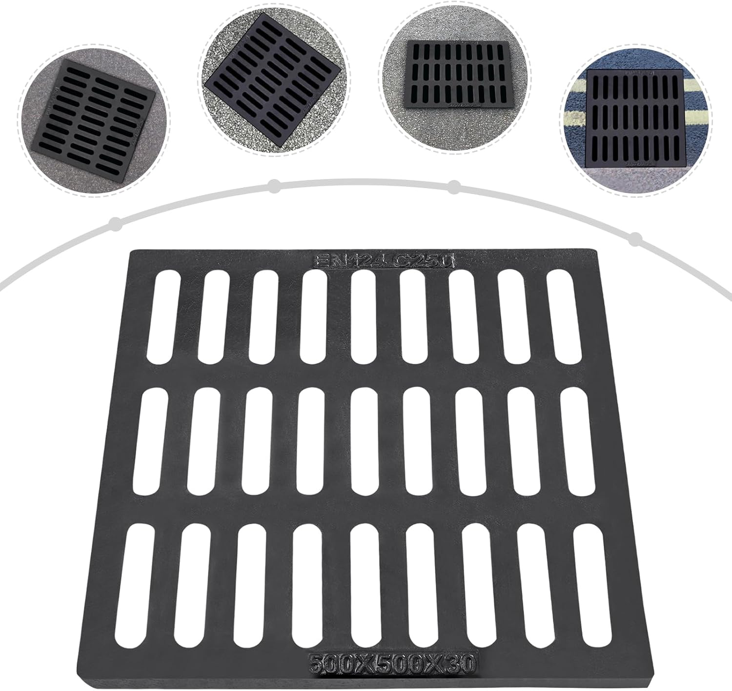 Cast Iron Drain Grate 19.7 x 19.7'', Heavy Duty Square Drain Cover with 661 lbs Load Capacity, Ductile Iron Storm Drain Grates Anti-Slip for Parking Lot Driveway Yard