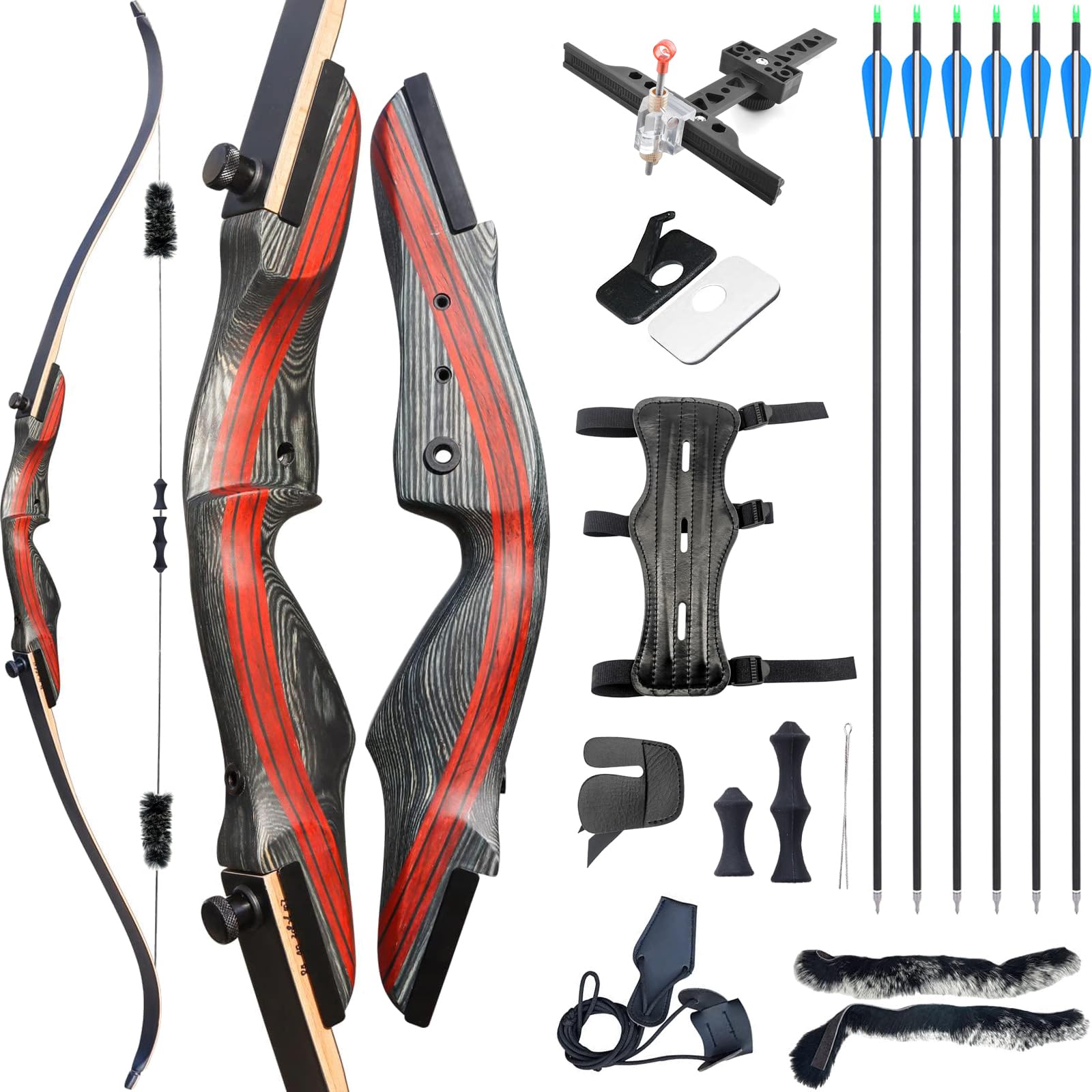 wolfman 62" Bogenschießen Recurve Bogen und Pfeil für Erwachsene 20-50lbs Takedown Holzbogen Set Recurvebogen Set für Jagd & Zielschießen Rechtshänder