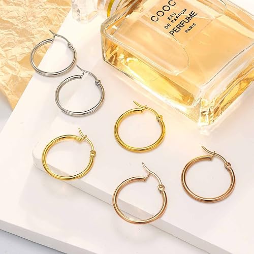 Miniatura 6 de Jstyle 3-4pares de aretes argollas de acero inoxidable, aro de 10mm-50mm para mujer