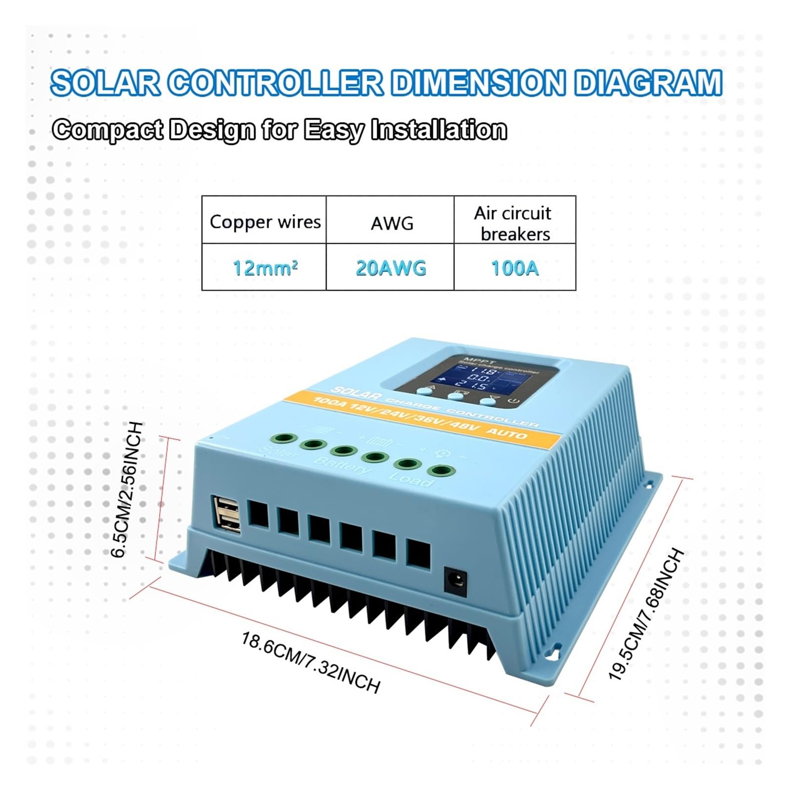 Kontroler ładowania słonecznego, Ładowarka Słoneczna MPPT 60A/80A/100A Do Wyboru, Podwójne USB I 3-stopniowa Ochrona Dla Oświetlenia Ulicznego/domowych Systemów Zasilania(100A)