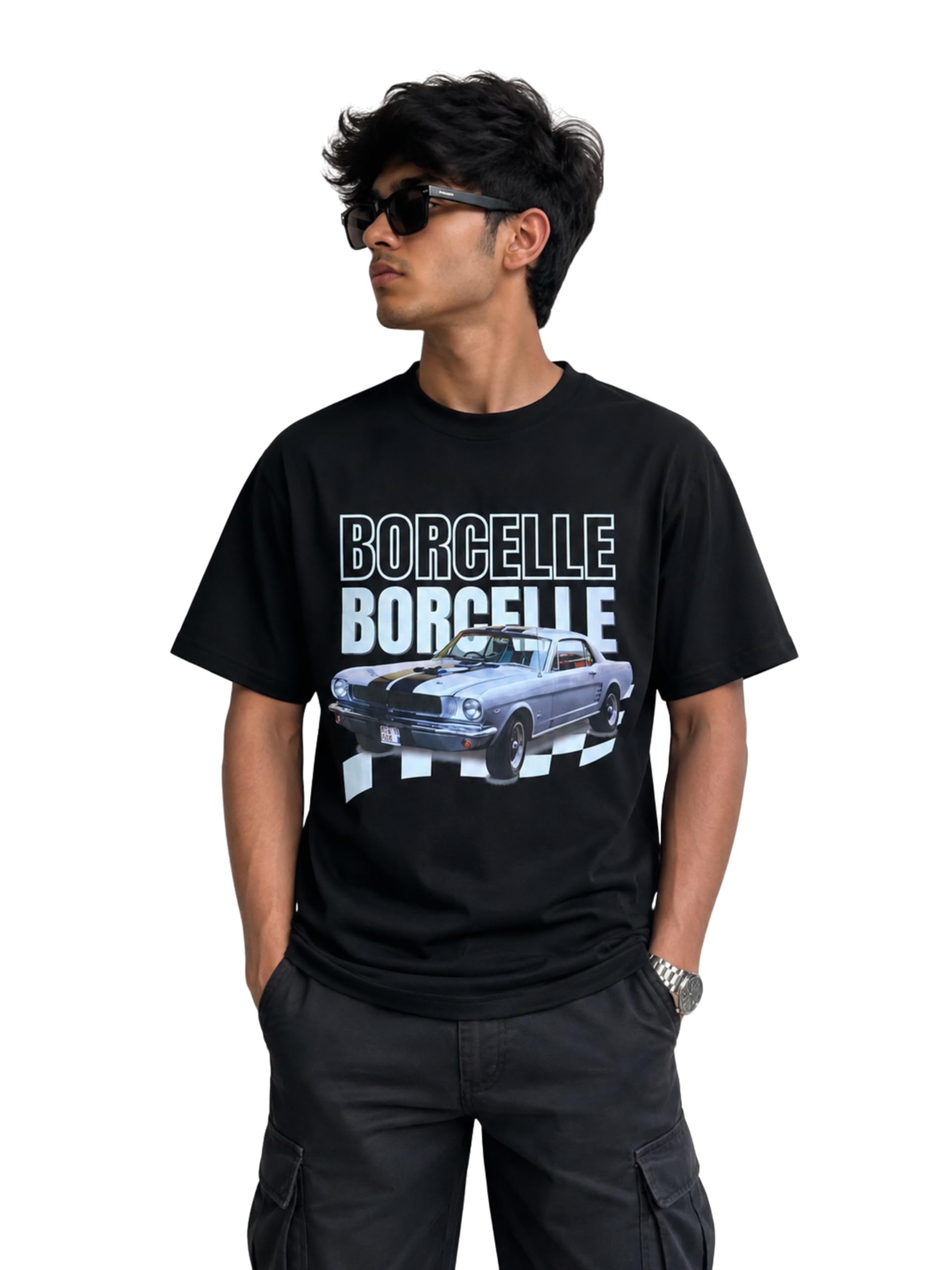 Borcelle Graphic Oversized Black T-Shirt for Men