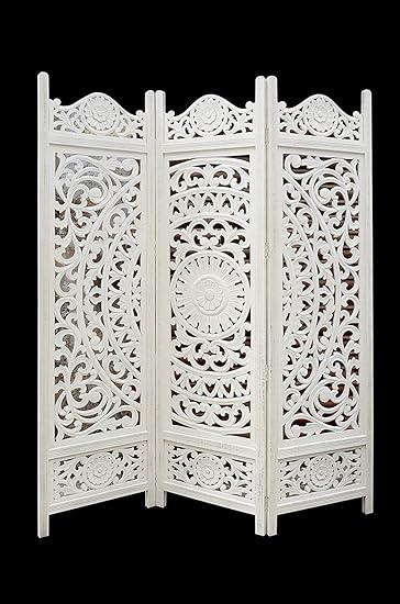 AB ENTERPRISES Wooden Partition for Living Room,Room Divider 3 Panels,Partition Wall Divider,Wooden Screen Separator, Wall Panel Divider for Hall | Bedroom |Office | Puja Room | Restaurant LotusWhite