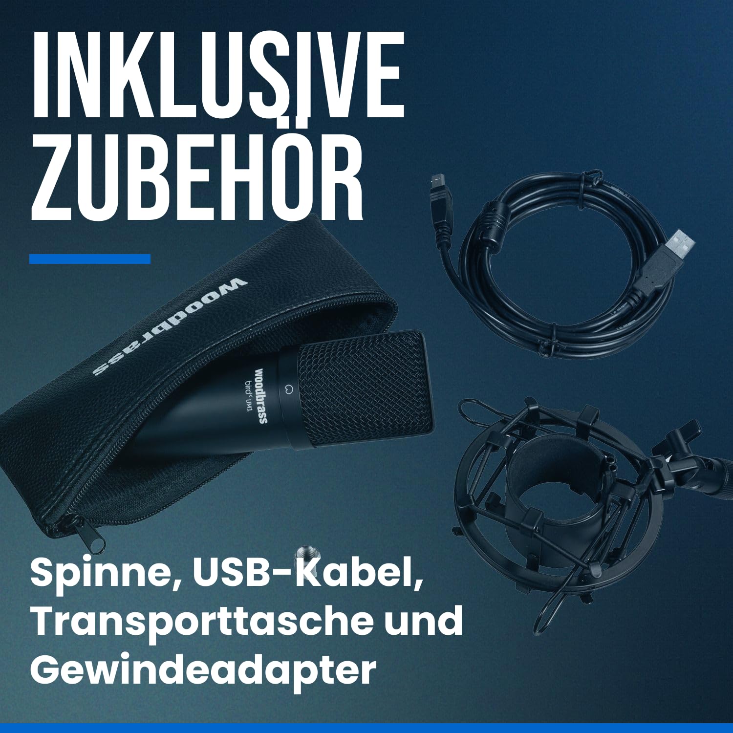 WOODBRASS Bird UM1 Podcast Pack Schwarz - USB-Kondensatormikrofon mit Nierencharakteristik für PC und Mac für Broadcasting und Streaming Recording, Podcasting, Konferenzen, Heimstudio Mao, Voice-Over