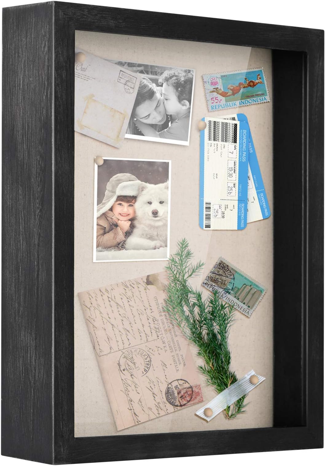 Love-KANKEIShadow Box Frame 11x14 Shadow Box Display Case with Removable Glass Window and Soft Linen Back Memory Box for Memorabilia Photos Awards Medals Weathered Black