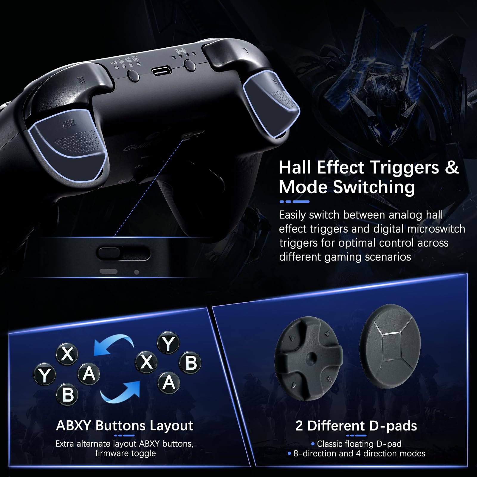 GuliKit TT MAX Manette Sans Fil (Rev.) pour Switch 2/1, PC, Android, iOS, SteamOS avec Joysticks TMR à Tension Réglable sur 720°, 4 Boutons Arrière, Hyperlink 2 pour une Faible Latence de 2,16ms–Noir