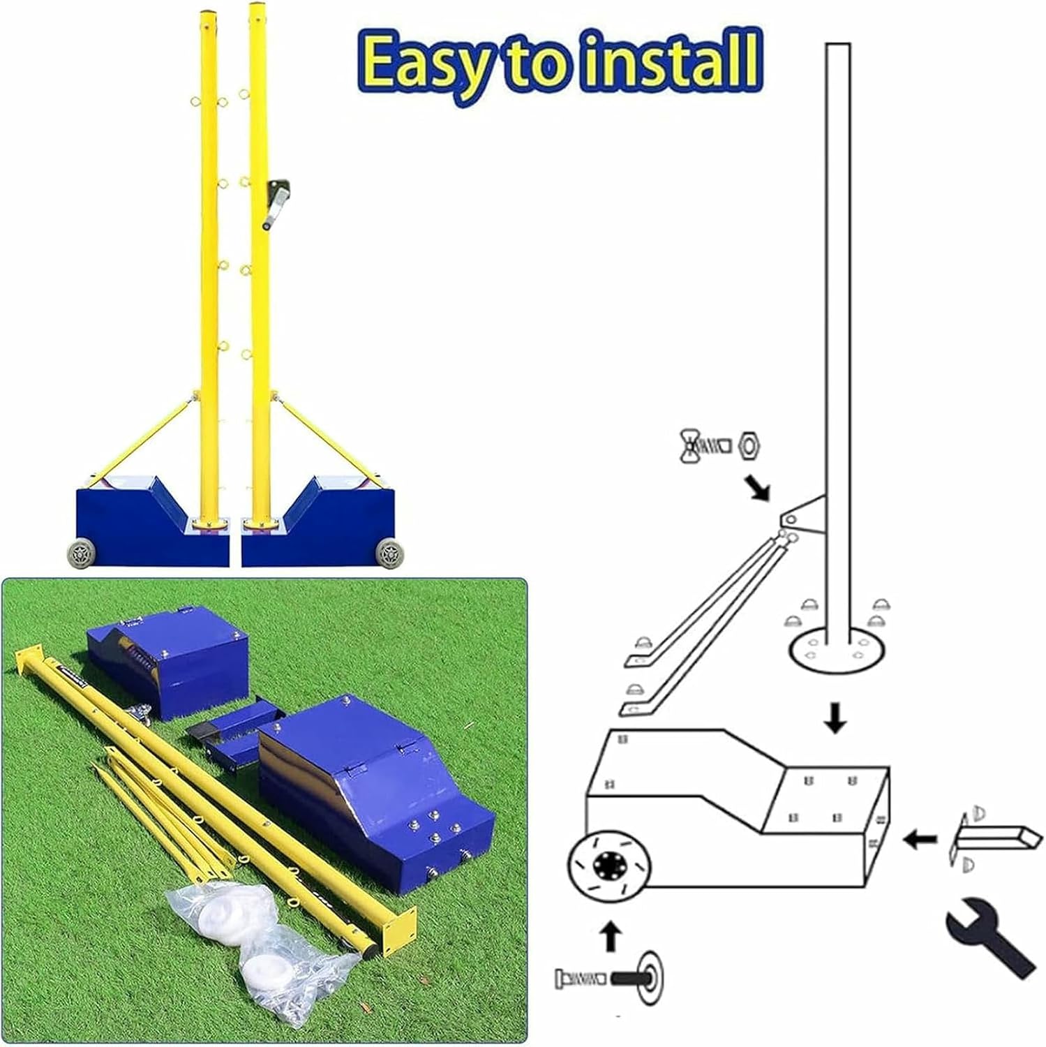 Volleyball Pole with Volleyball Net/Badminton Net,Badminton net Bracket Mobile net Badminton net Frame with Stable Base,Volleyball Net Stand with Poles~/
