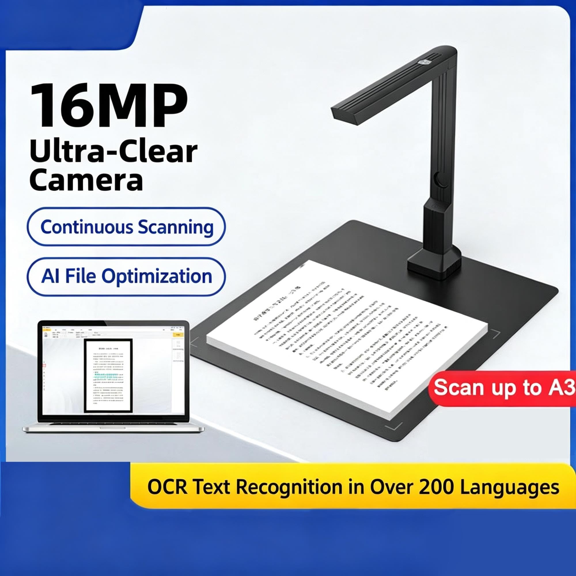 Ultra 16MP Pro portatile Compact Scanner di Documenti, USB 6 LED