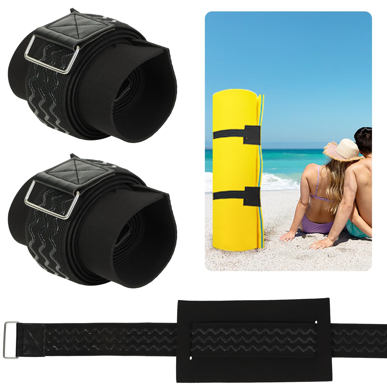 Shitailu Floating Water Mat Straps with Pad Protectors, Elastic and Anti-Slip Strips,Metal Buckle Nylon Cinch Securing Straps