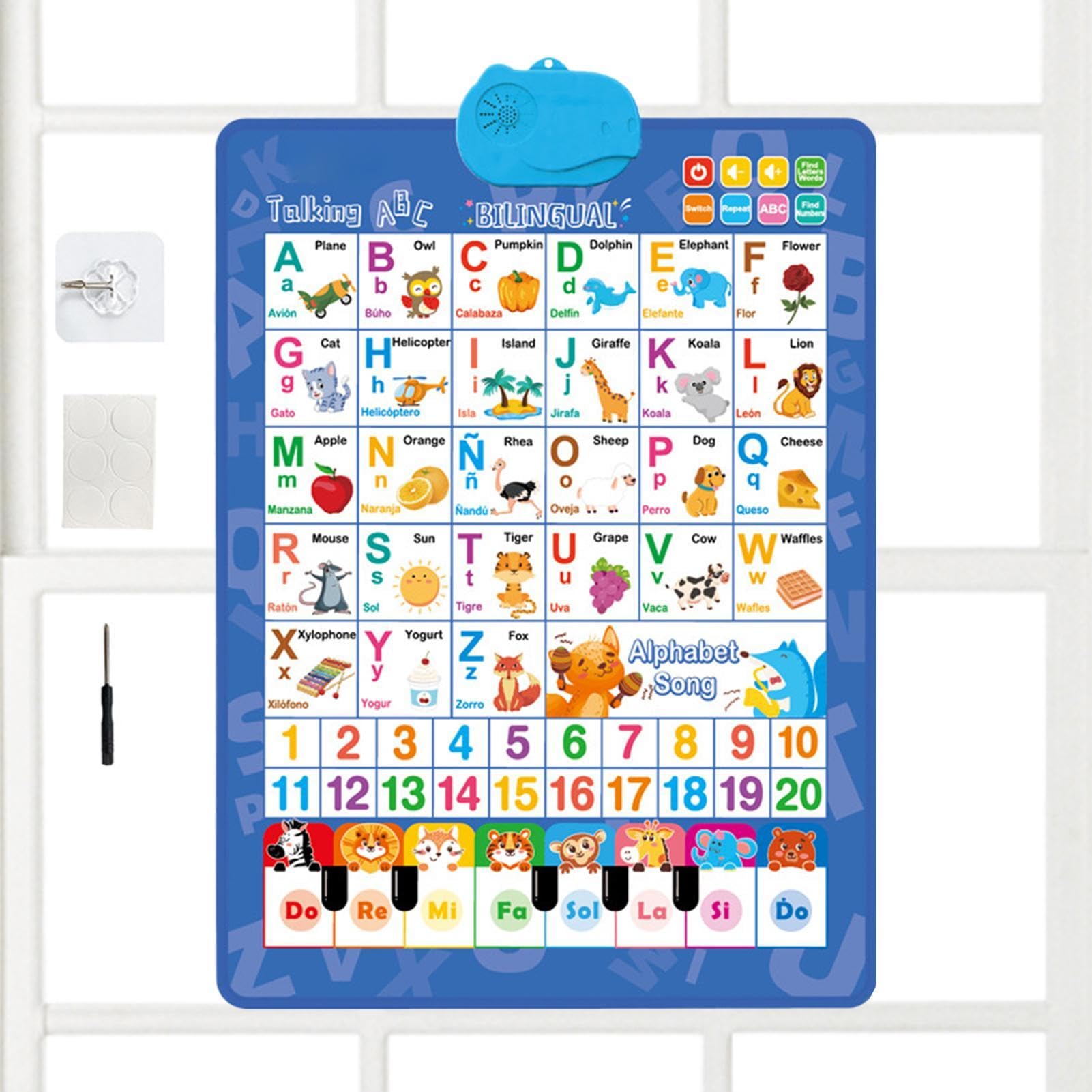 Générique Tableaux Muraux Parlants pour | Jeux Bilingues d'Alphabet et de Chiffres - Affiche Musicale Piano Parlante - pour de 1 à 6 Ans Anniversaire Salle de Classe Fêtes Noël