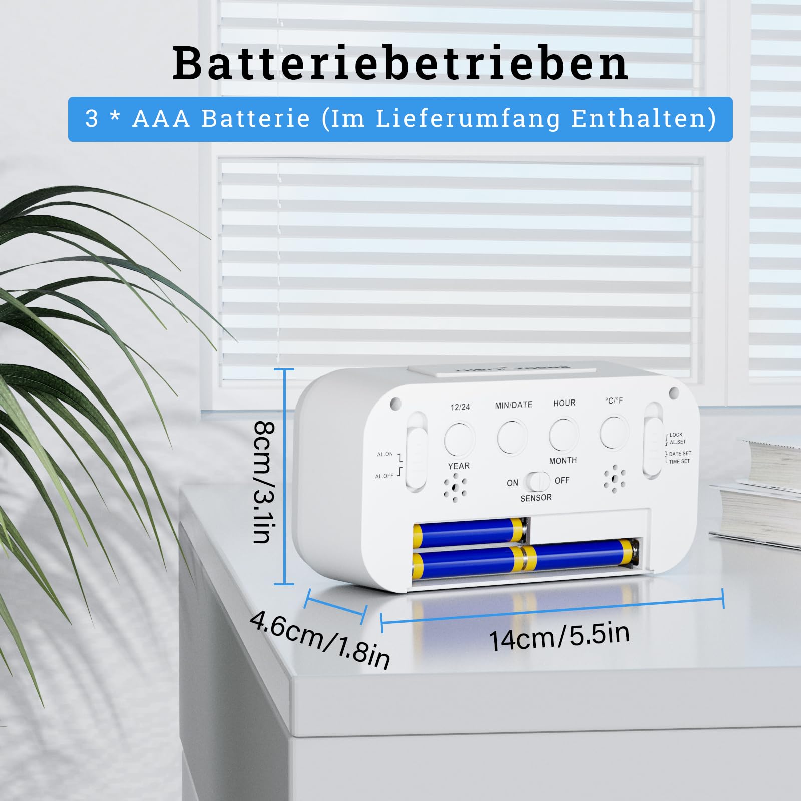 Sveglia Digitale Con Termometro E Grande Display LCD - Luci Notturne E Snooze - Funziona A Batterie (incluse)