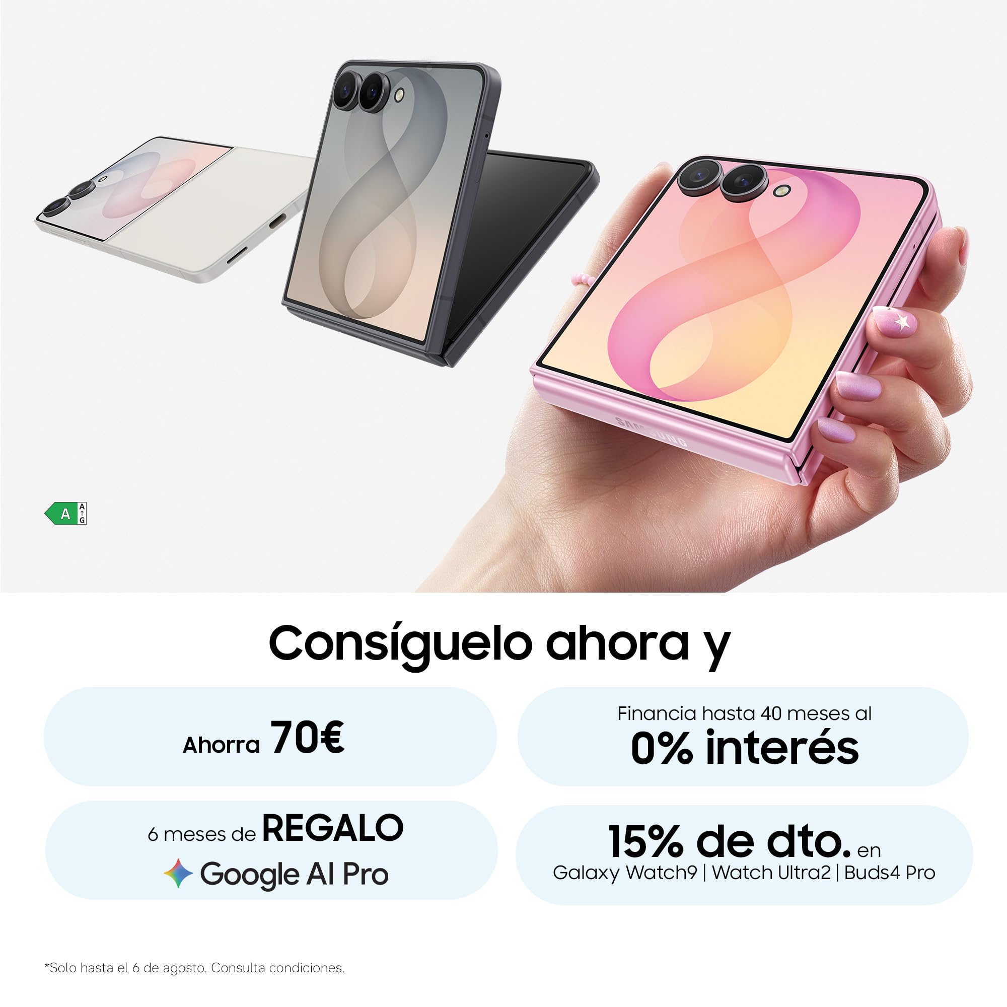 Samsung Galaxy Z Flip8, 256 GB, Teléfono Móvil con IA, Grafito | Smartphone Android, Cámara Selfie Manos Libres, Memoria 12 GB, Batería 4300 mAH, Now Brief, FlexWindow, Garantía 3+1 Años