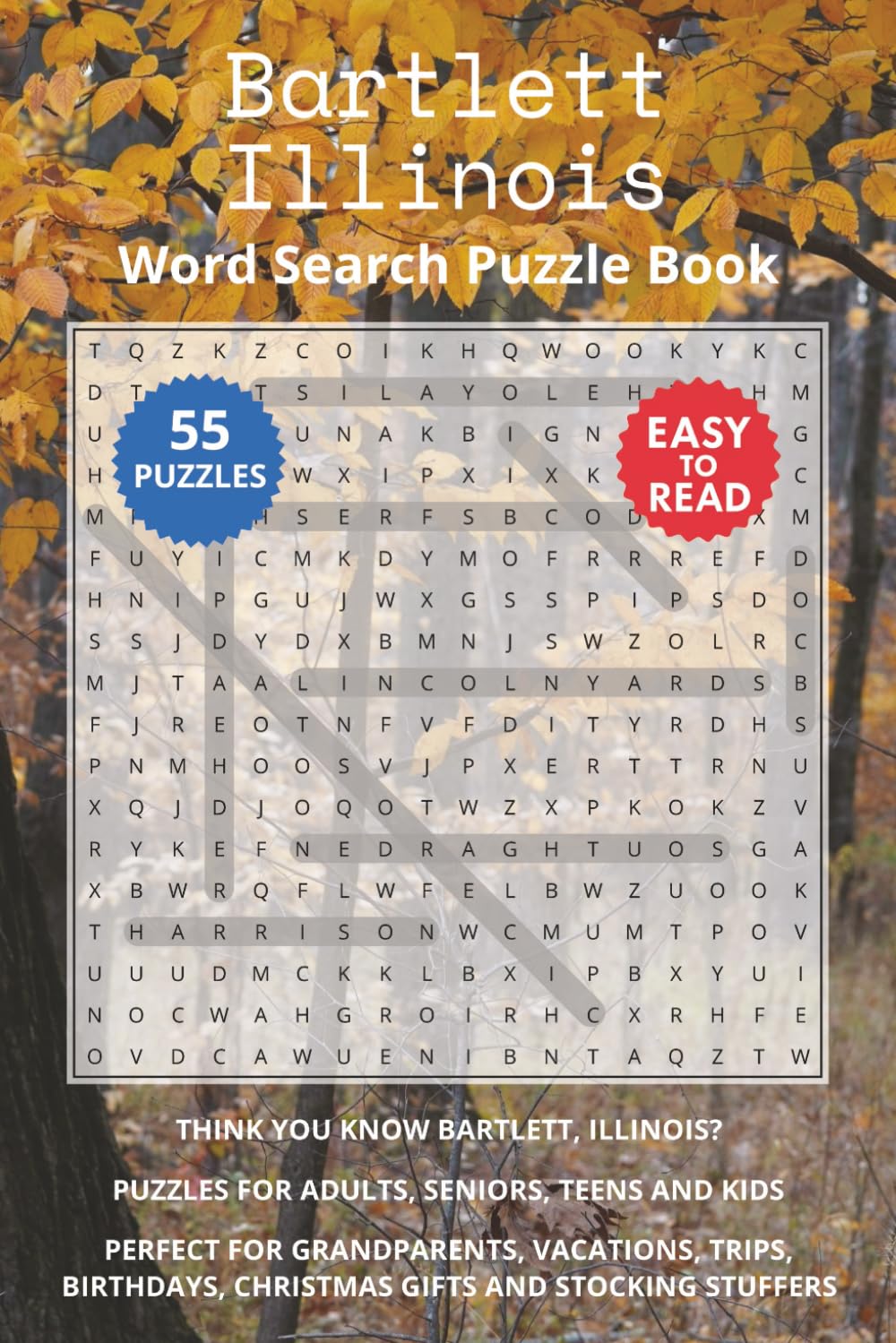 Bartlett Illinois Word Search Puzzle Book: Think you know Bartlett, Illinois? Puzzles for Adults, Seniors, Teens and Kids. Perfect for Grandparents, ... Christmas Gifts and Stocking Stuffers.