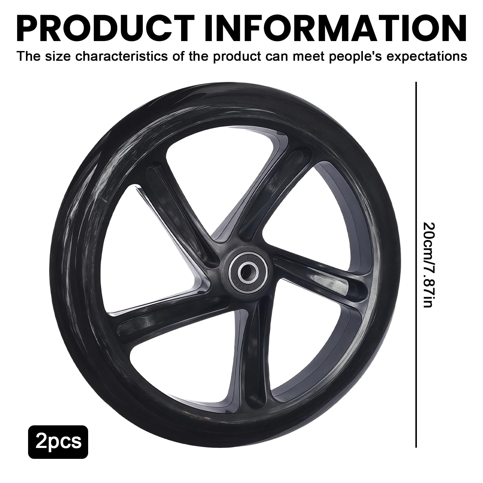 Image secondaire de Lot de 2 roues de rechange pour scooter 200 mm avec roulement ABEC-9, roues antidérapantes pour scooter de ville et scooters de