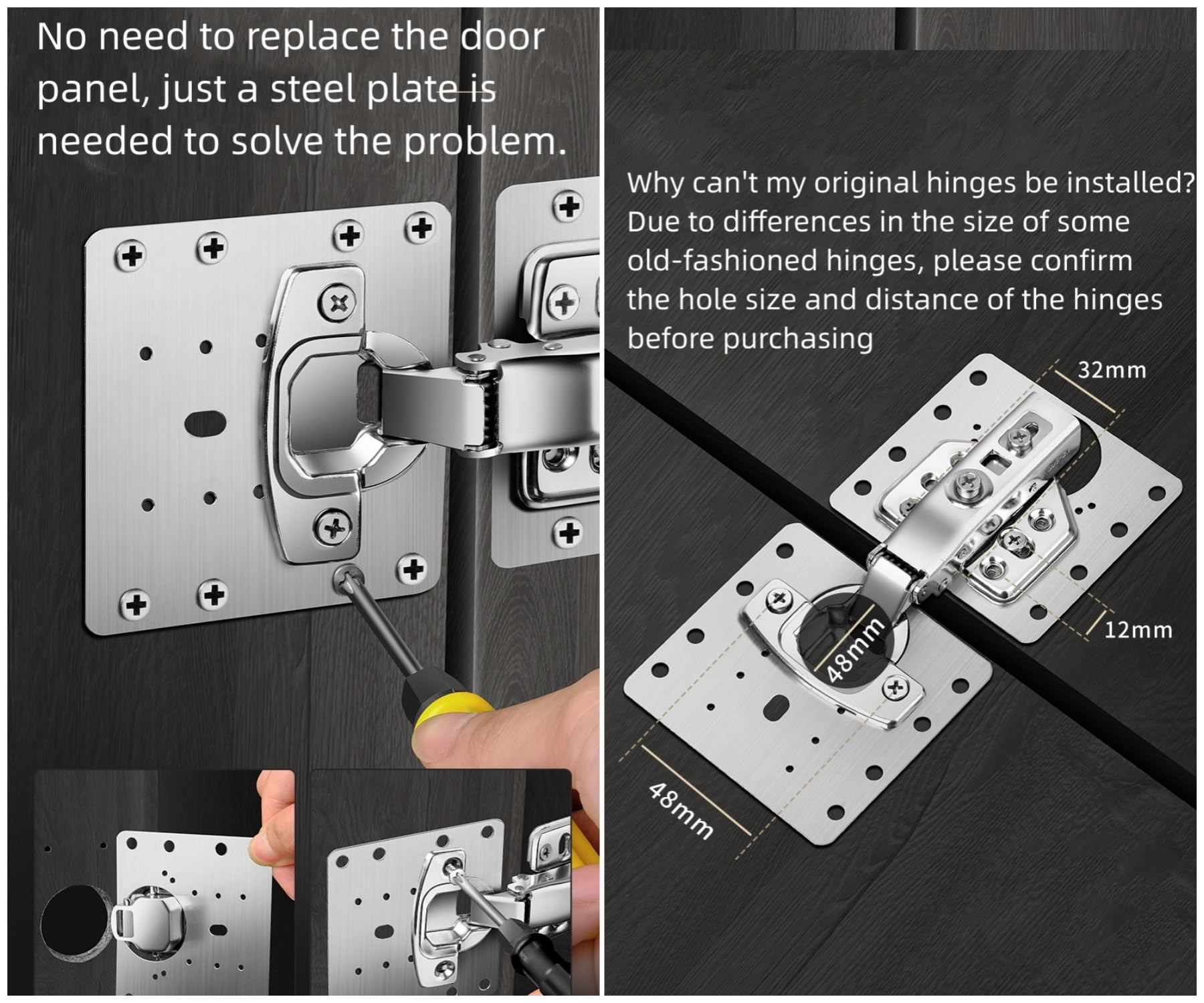 Plaque De Réparation Pour Charnière Invisible Côté Boîtier Et Côté Porte