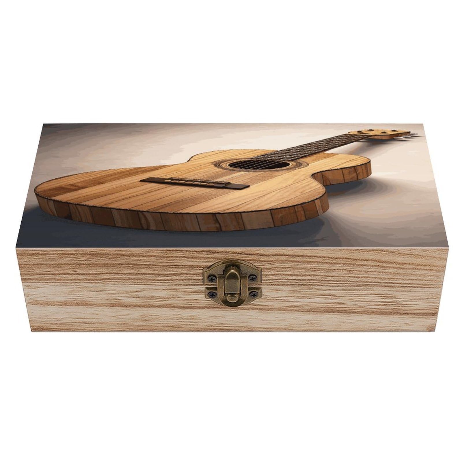 Btcowzrv Style Guitar Wooden Wooden Storage Box, Keepsake Box With Hinged And Retro Lock, Wood Jewelry Organizer For Photos & Mementos And Home Decor