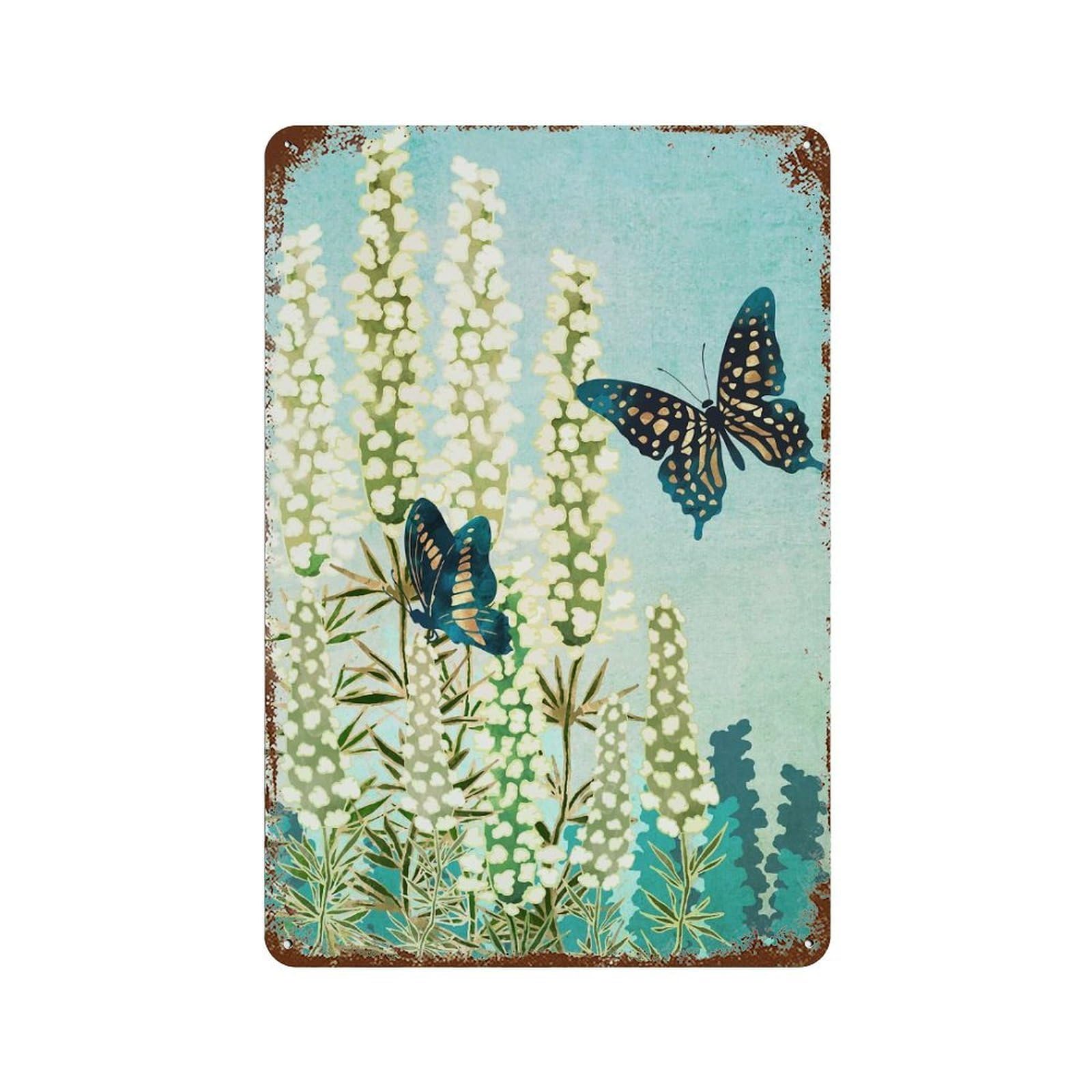 Butterfly Garden 11.8"x7.9" Weathered Tin Sign, Shabby Chic Decor for Farmhouse, Kitchen And Entryway Decor