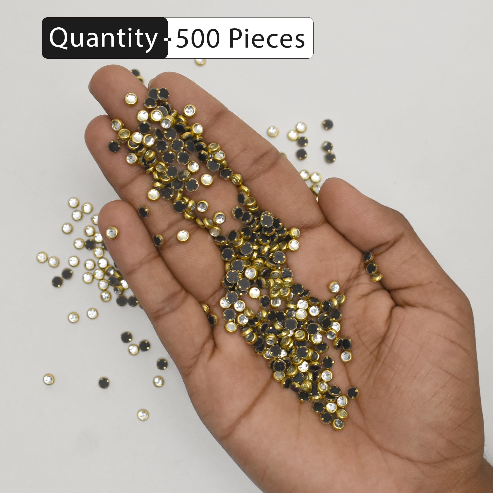 EmbroideryMaterial Raw Material Flat Glue On Kundan Stones Beads for Craft, Jewellery Making, Bangles Work, Maggam Work Material, Stones for Embroidery Work, Aari Work (Round Shape, 4MM, 500 Pieces) 3