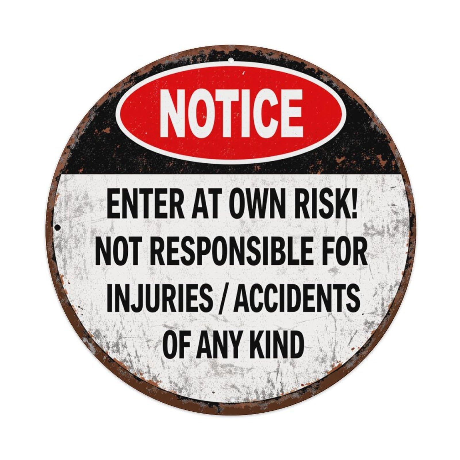 Jdfenggu Vintage Notice Enter At Own Risk Not Responsible For Injuries Accidents Of Any Kind Retro Metal Tin Sign, Metal Poster For Bar, Home, Man Cave, Kitchen, Laundry Room Art Decor 8X8 Inch