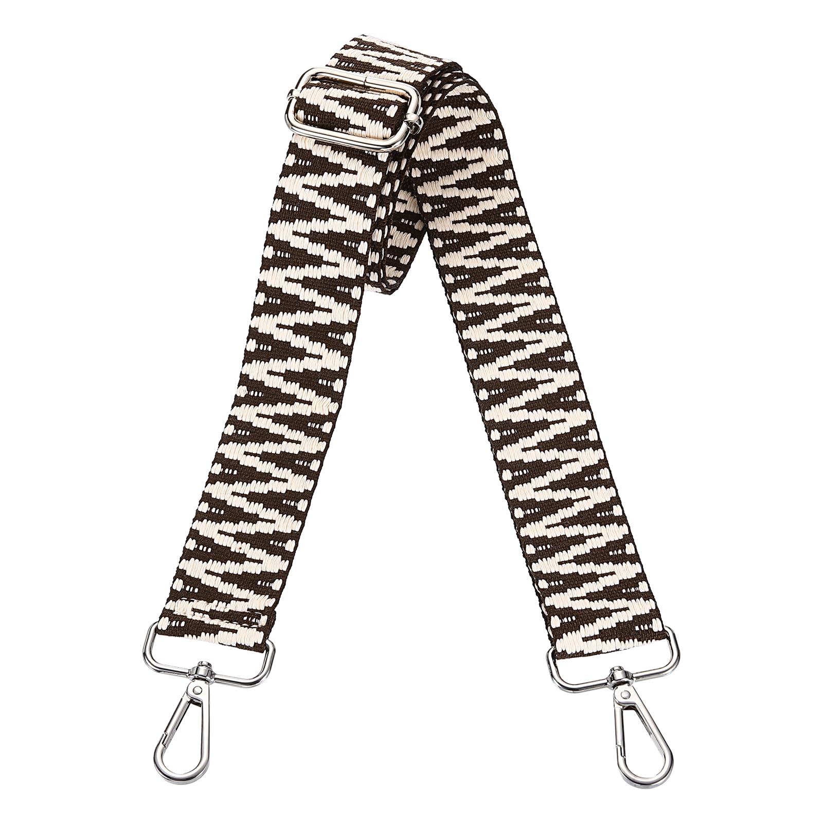 sourcing map Purse Straps Replacement Crossbody, 1.5 Inch Wide Shoulder Bag Strap Adjustable Canvas Straps for Handbag Wallet Clutch Bags with Silver Buckle, Black-Beige
