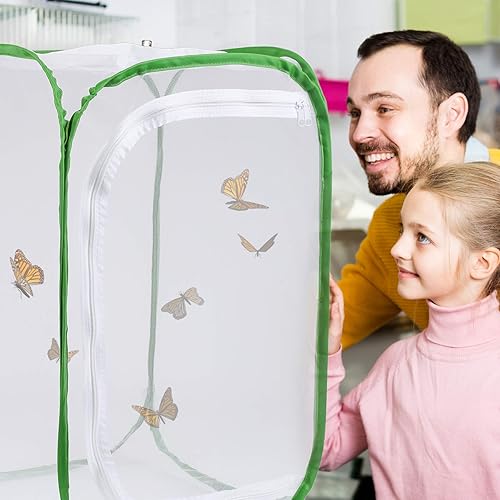 Miniatura 6 de Jaula grande de 23.6 pulgadas para insectos con diseño de mariposa y orugas, 6 paneles de malla de 15.7 x 15.7 x 23.6 pulgadas de alto