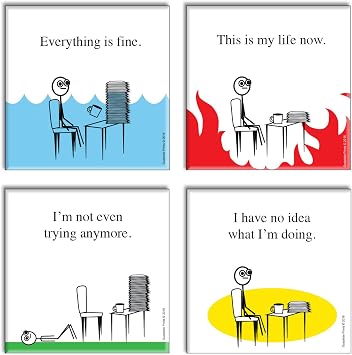 Funny Novelty Office Fridge Magnets 4 Items Gag Gift Idea - Everything is Fine, This is My Life Now, I Have no idea What Im Doing, and Im not Even Trying Anymore