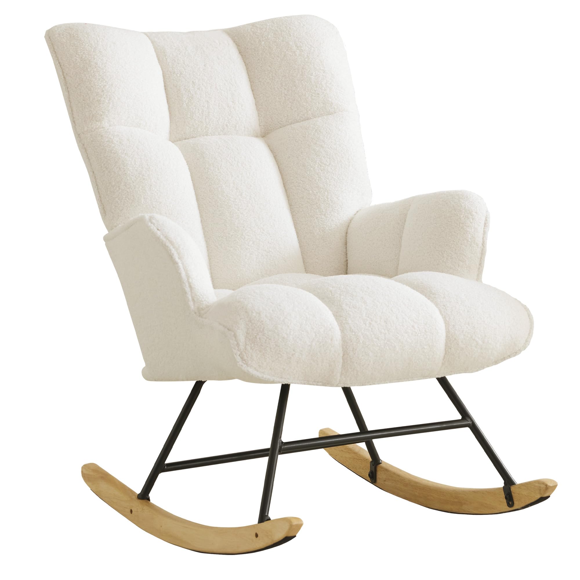 Schaukelstuhl Stillsessel Schaukelsessel mit Armlehnen Gepolsterter Stillstuhl Relaxsessel für Wohnzimmer Babyzimmer Bis 136 kg Belastbar Rocking Chair Nursery Elfenbeinfarben