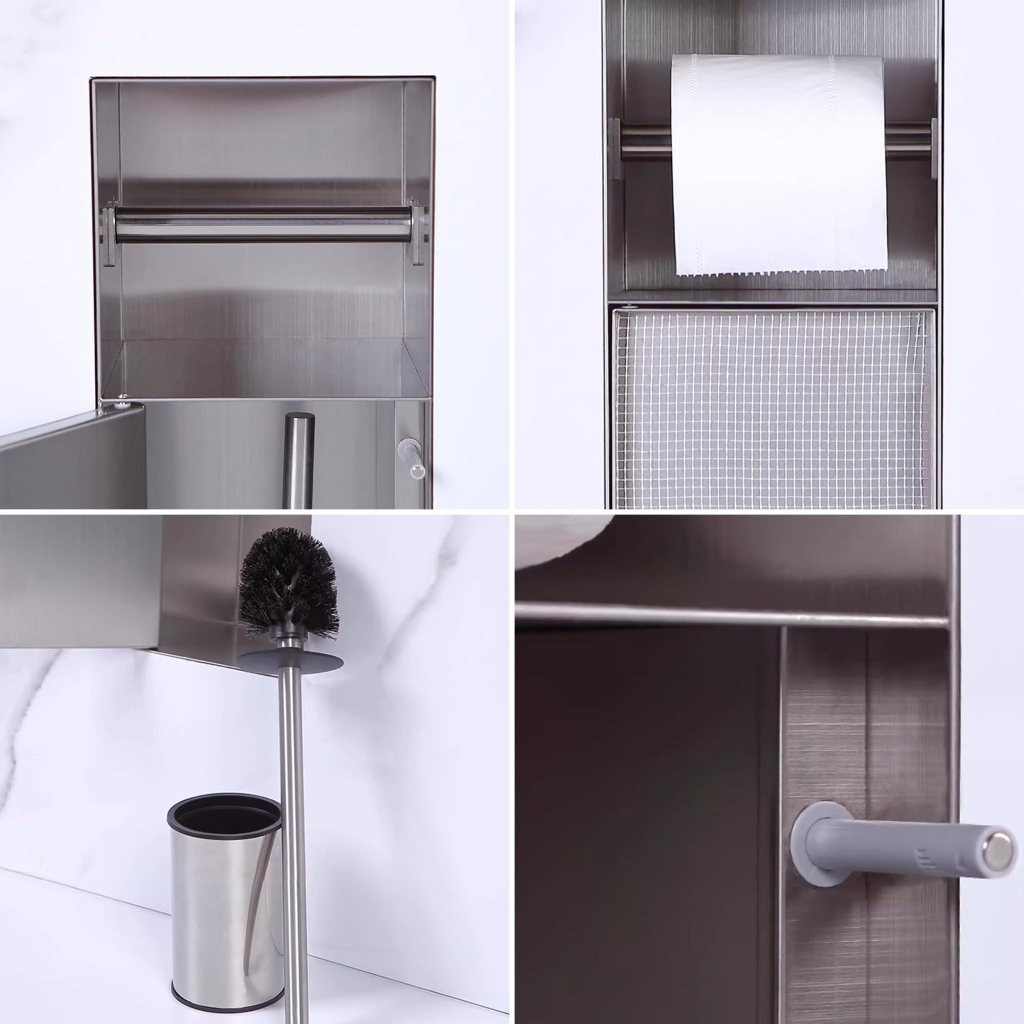 inless Porte-papier toilette encastré en acier – Design gris Slish pour salle de bain et douche – Parfait pour la maison, les hôtels et les routiers – et gain de place