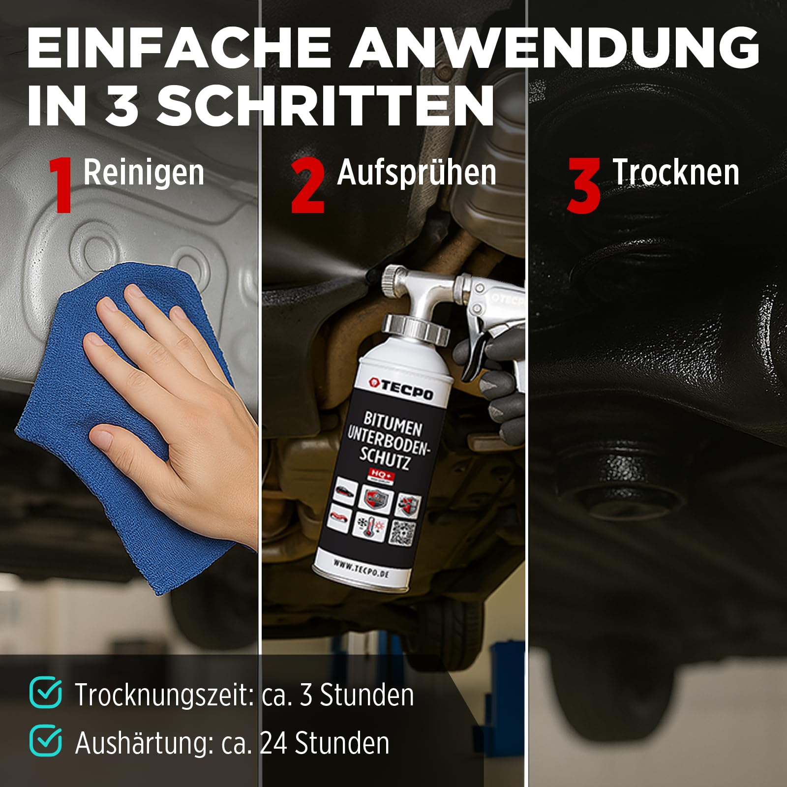 TECPO Unterbodenschutz Bitumen Schwarz 5 Liter UBS Saugdose Steinschlagschutz Korrosionsschutz Rostschutz Unterboden Auto Kfz Langzeit