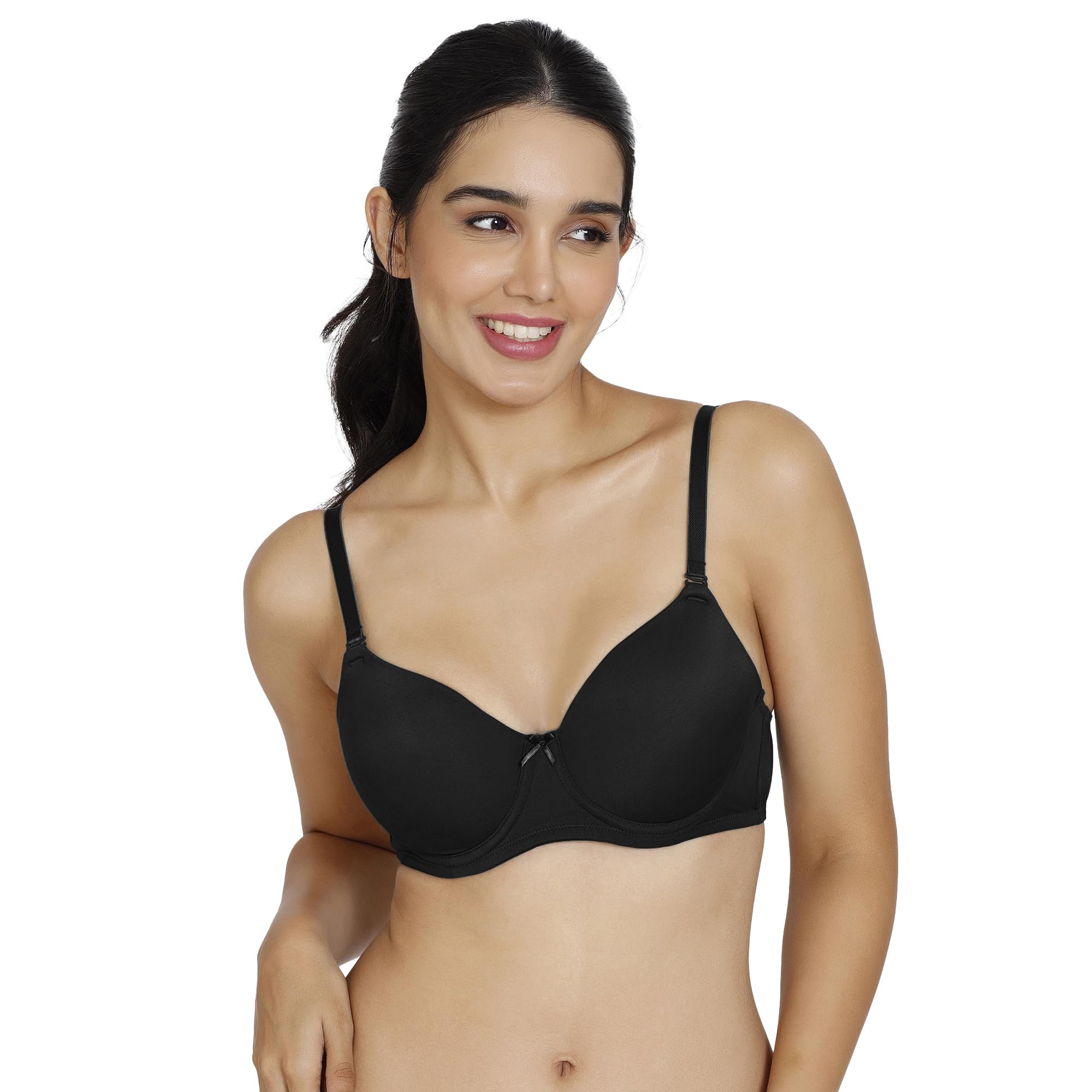 Medium Padded - Regular Wired 3/4Th Coverage Padded Moulded Elastane Blended T-Shirt Bra-image-42