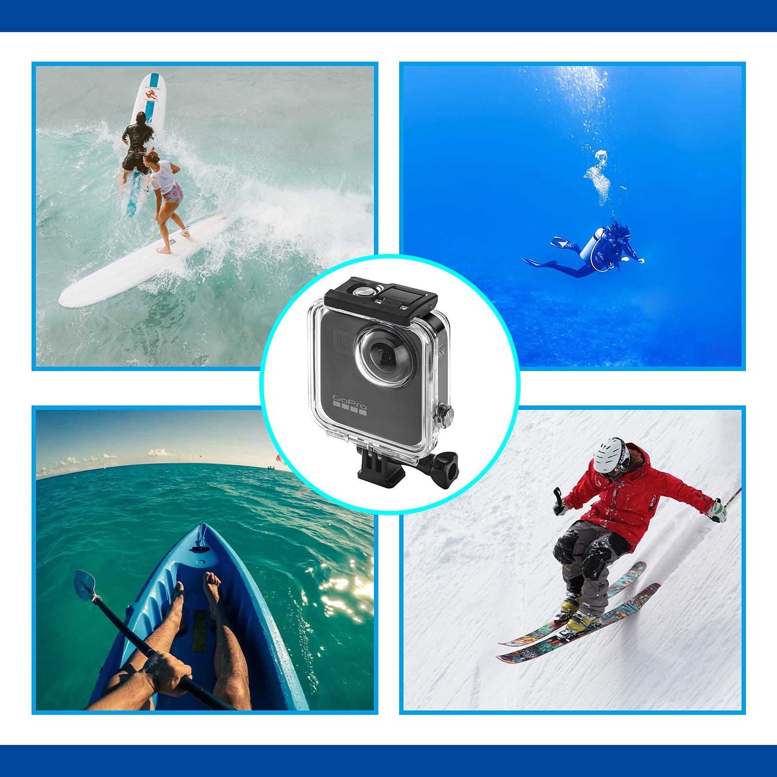 Funda impermeable para cámara de acción Gopro Max, carcasa protectora de buceo subacuático de 30 m con accesorios de soporte