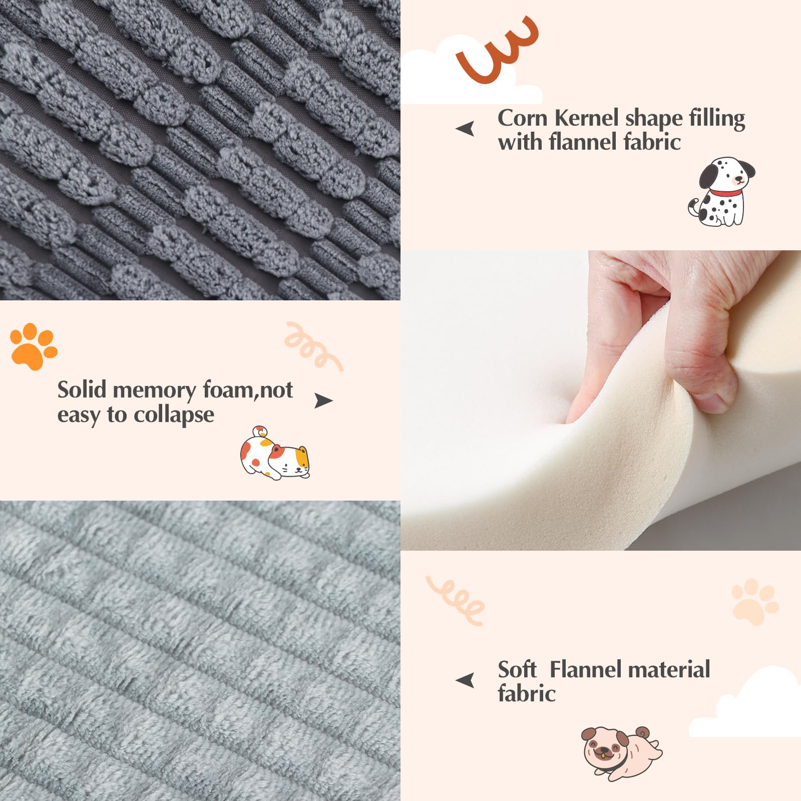 IEUUMLER Memory Foam Materasso per Cani, Cuscino per Cane Gatto, Pelosa Morbida Lavabile Doppio Uso Materasso per Grande Medio Piccolo Cani Gatti FC020 (Grigio, S-60x45cm)
