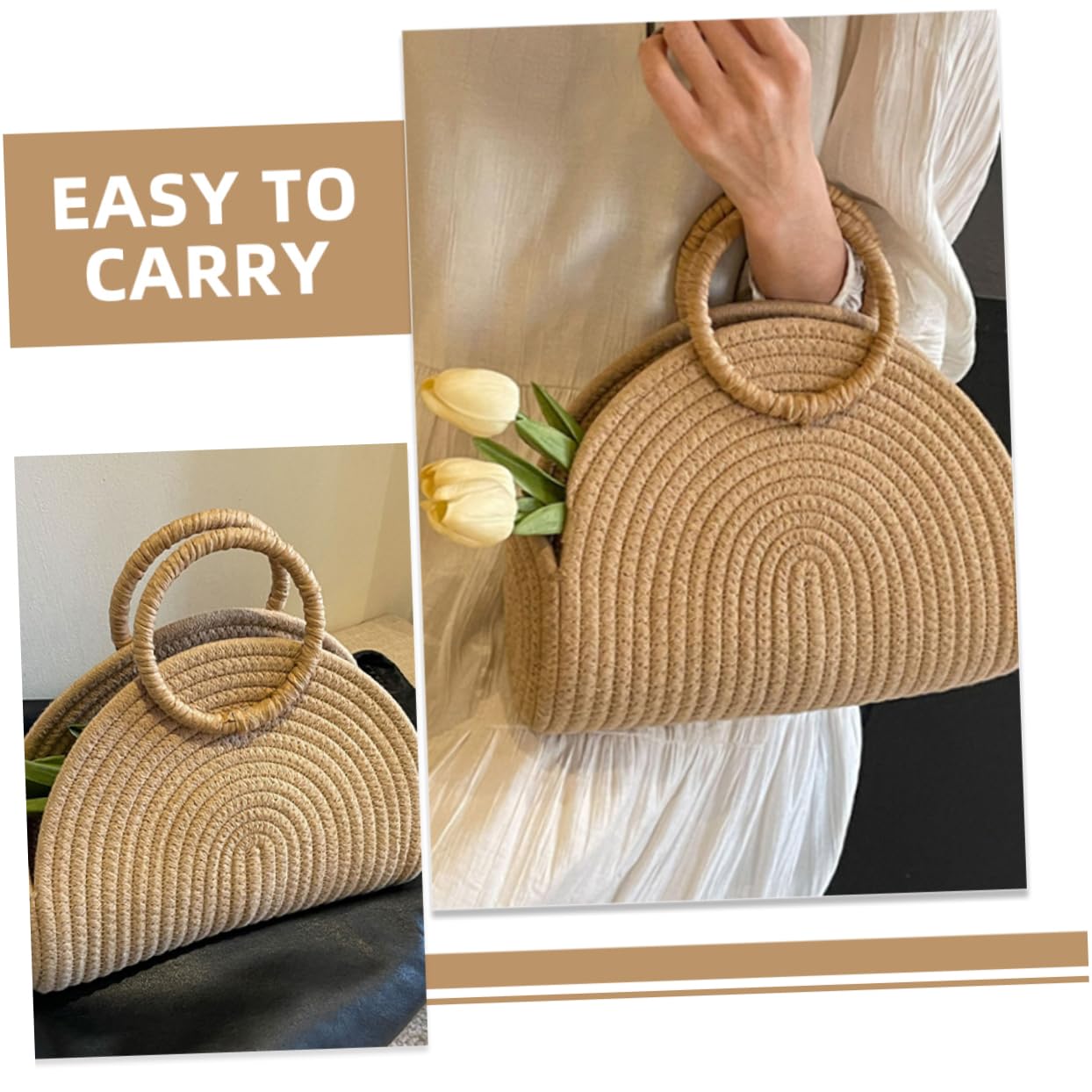 VANZACK Borsa e Design Delicato Intrecciata Grande Capacità in Corda di Cotone Struttura Rustica e Spiaggia
