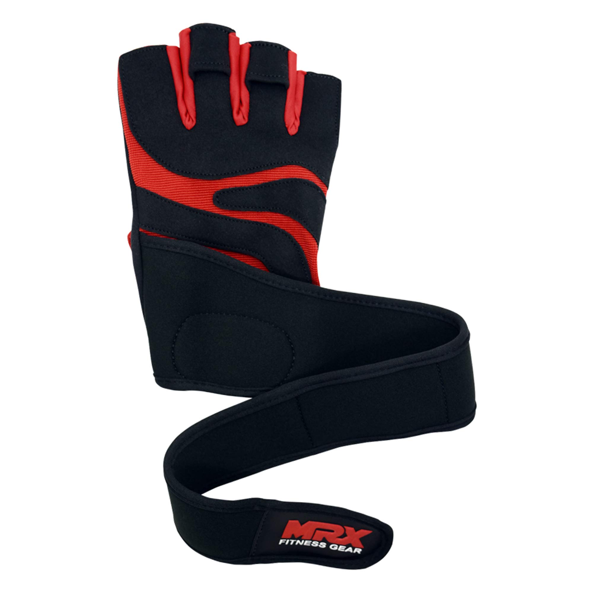 MRX - Guanti per Sollevamento Pesi da Boxe e Fitness, con Supporto Integrato per Avvolgere Il Polso, Mezze Dita, per Costruire Il Corpo, Uomo, Nero e Rosso, Large