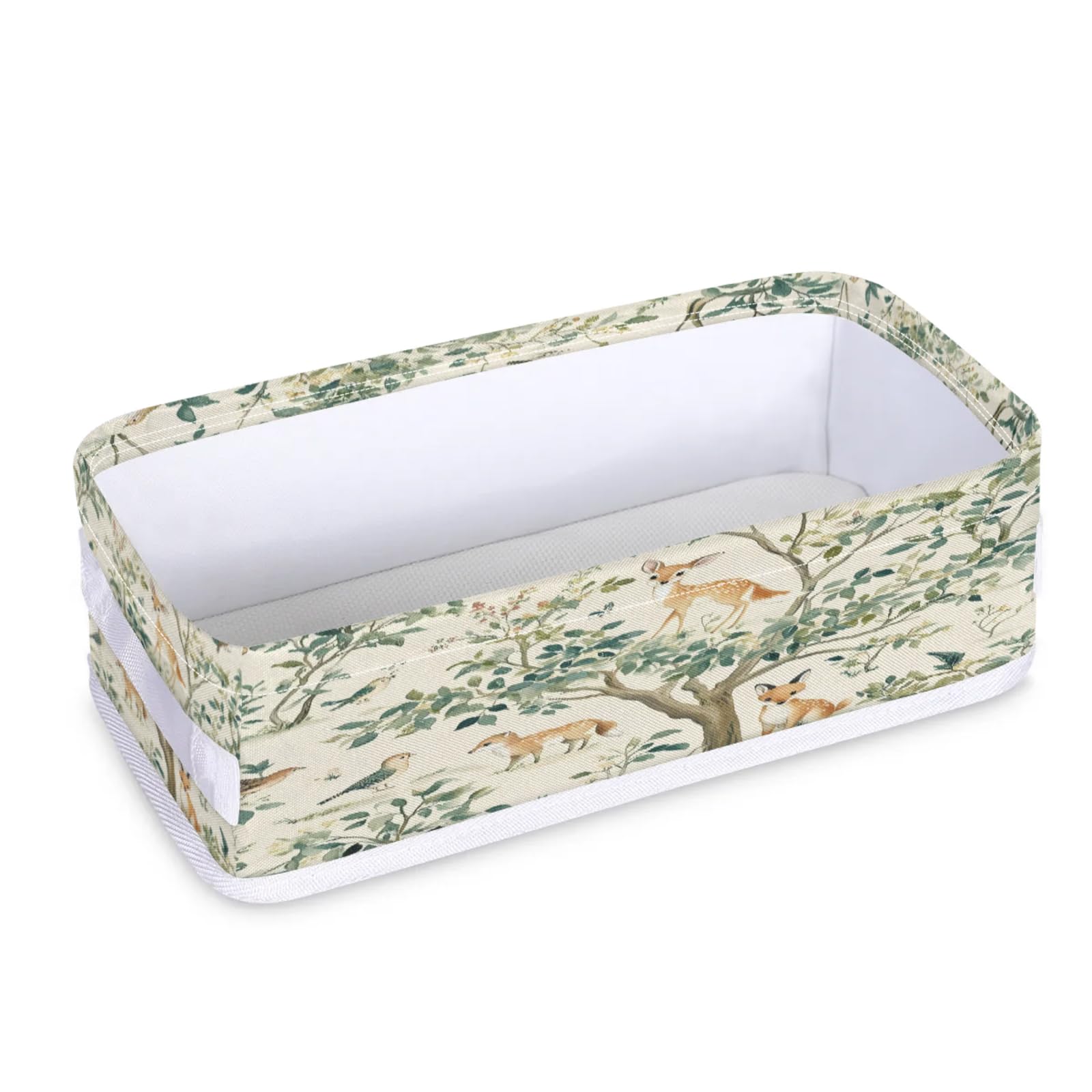 Tablerazzi Toilet Tank Topper Paper Basket with Handle, Spring Deer and Fox Animal Bathroom Storage Basket for Organizing, Small Fabric Storage Bins for Bathroom Decor