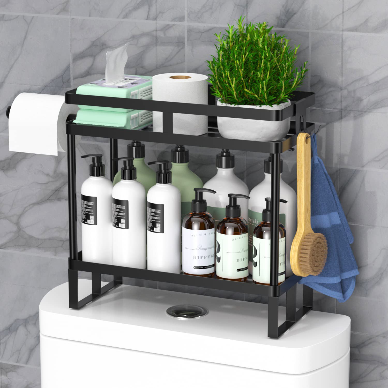 Buy Black Over The Toilet Storage Shelf, 2Tier Toilet Top Organizer