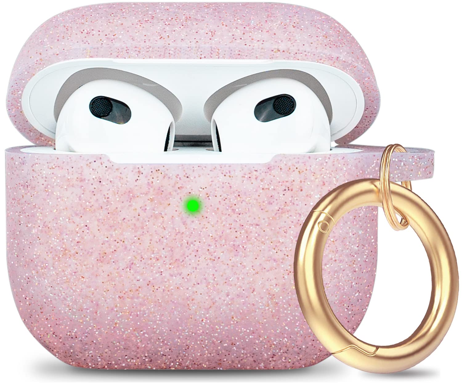 Glittery Silicone Compatible with AirPods 3 Case 2021, Gawnock Soft Case Compatible with AirPods 3rd Generation Cover for Women Girls with Keychain (