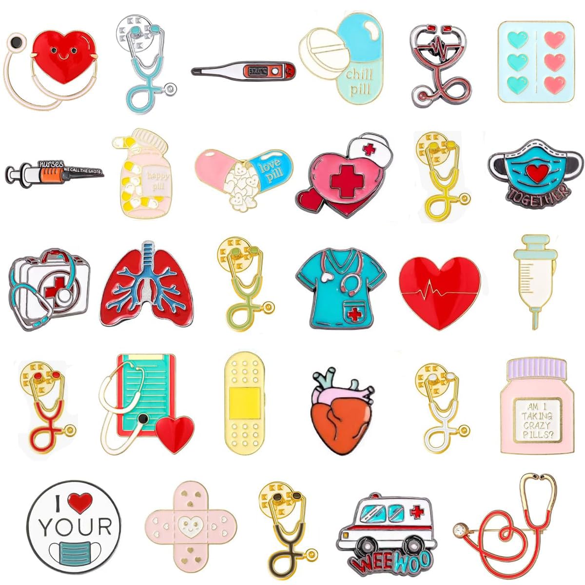 Buy 32 Pcs Nurse Stetho Enamel Pins Cute Brooch Pins Inspirational ...