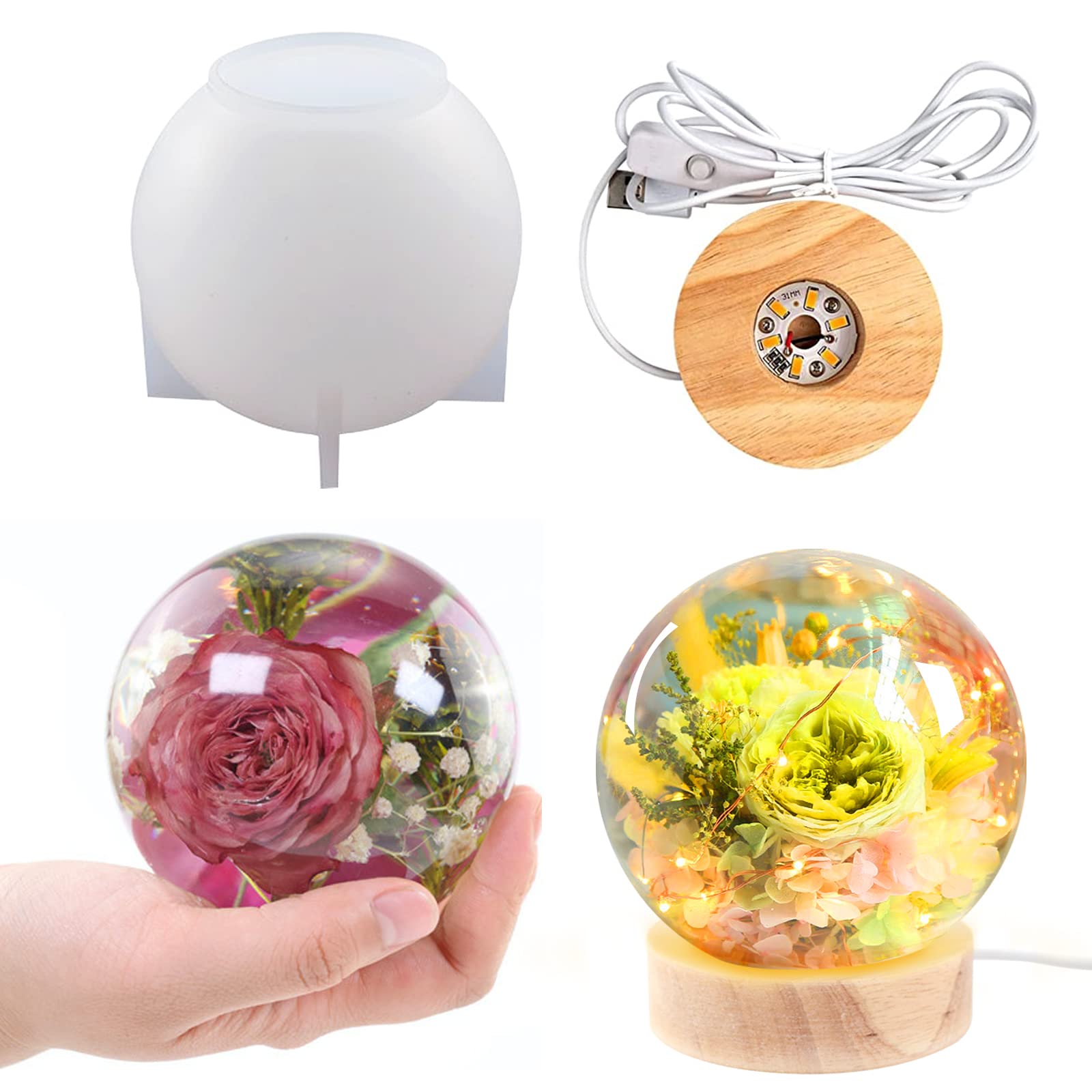 Moule résine silicone LED rond de haute qualité avec socle en bois noble pour art créatif