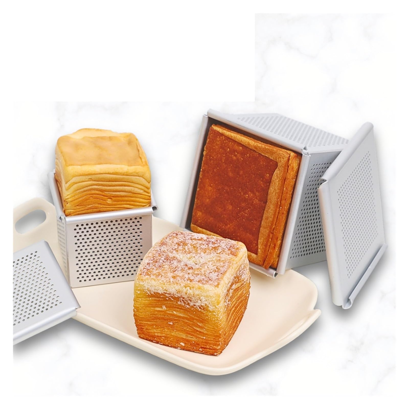 Générique Compatible avec Les moules à Mini-toasts, Croissants, Cubes, Pain de mie et Couvercle, ustensiles Cuisine perforés carrés for la Cuisson l'eau(2PCS 10X10X10CM)