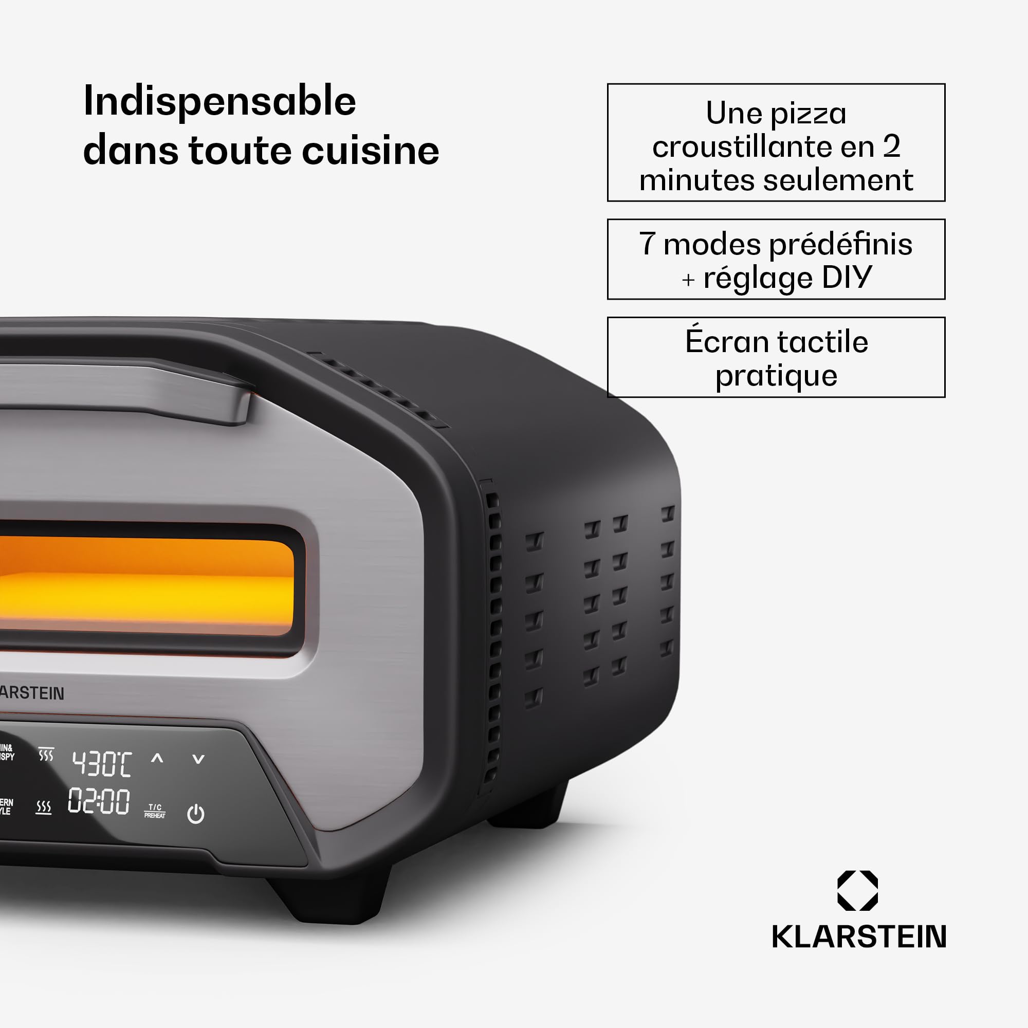 Klarstein Accessoires Pour Four à Pizza - 1700W, 430°C, Double Chauffage, Compact, 7 Programmes, Affichage Numérique, Poignée Cool-Touch, Porte en Verre à 3 Couches, Boîtier en Acier Noir