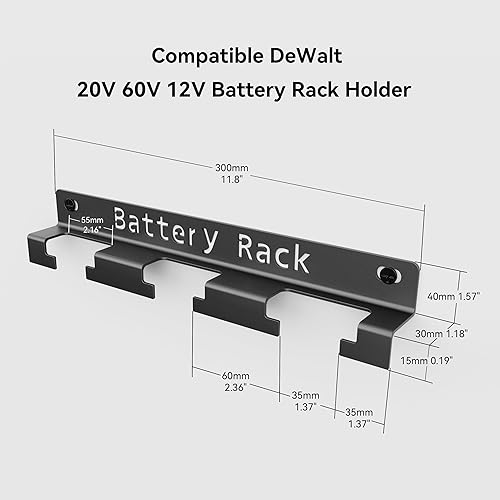 Miniatura 7 de Soporte de batería de metal compatible con DeWalt de 20 V, 60 V, 12 V, soporte de pared para batería, organizador de montaje en pared para