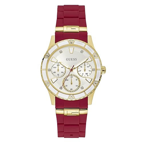 Guess Women's Gold-Tone + Iconic Red Stain Resistant Silicone Watch