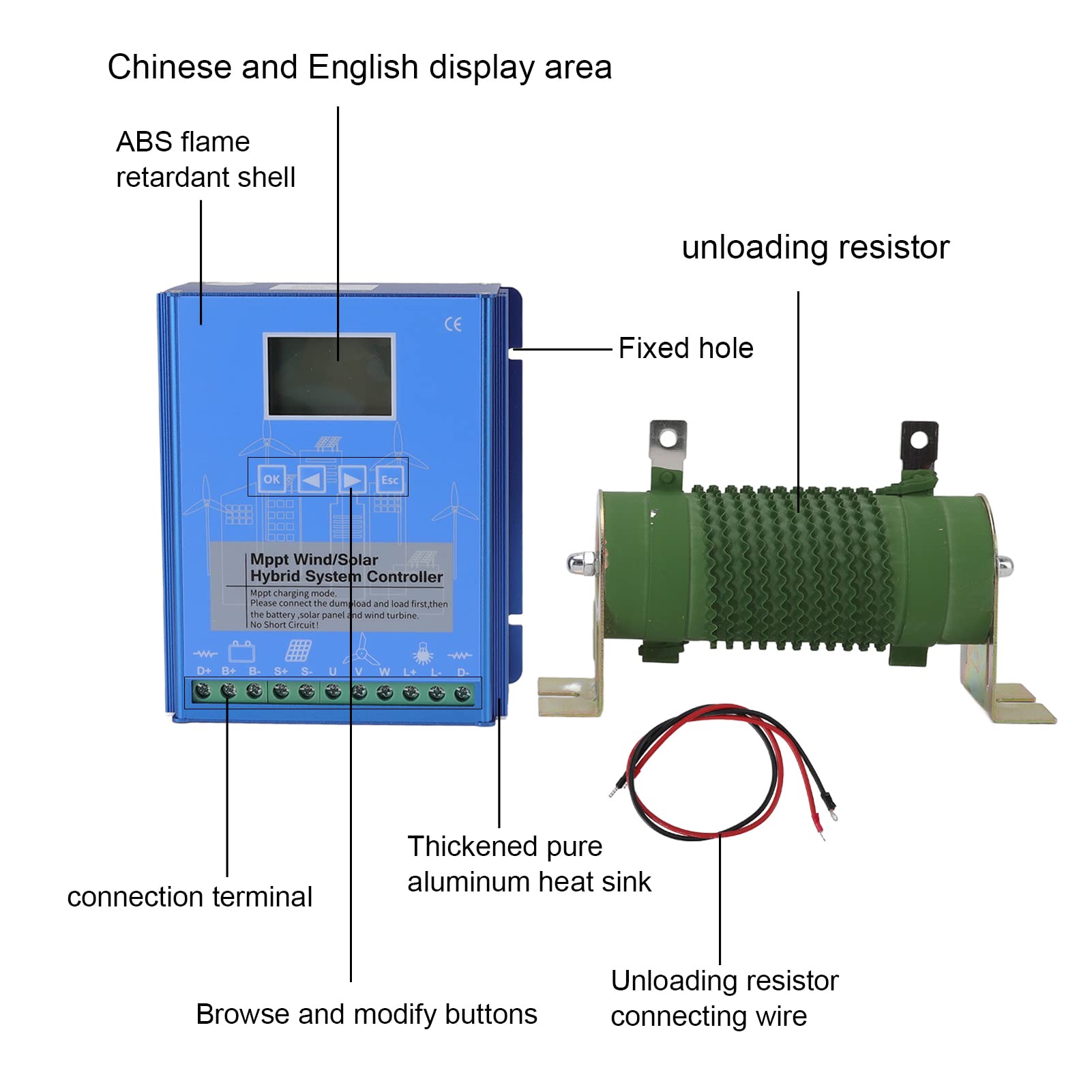 Controlador híbrido solar de viento de 12 V y 24 V, pantalla LCD, MPPT, carga de impulso, multifuncional, controlador solar de viento (GPI-1010K)