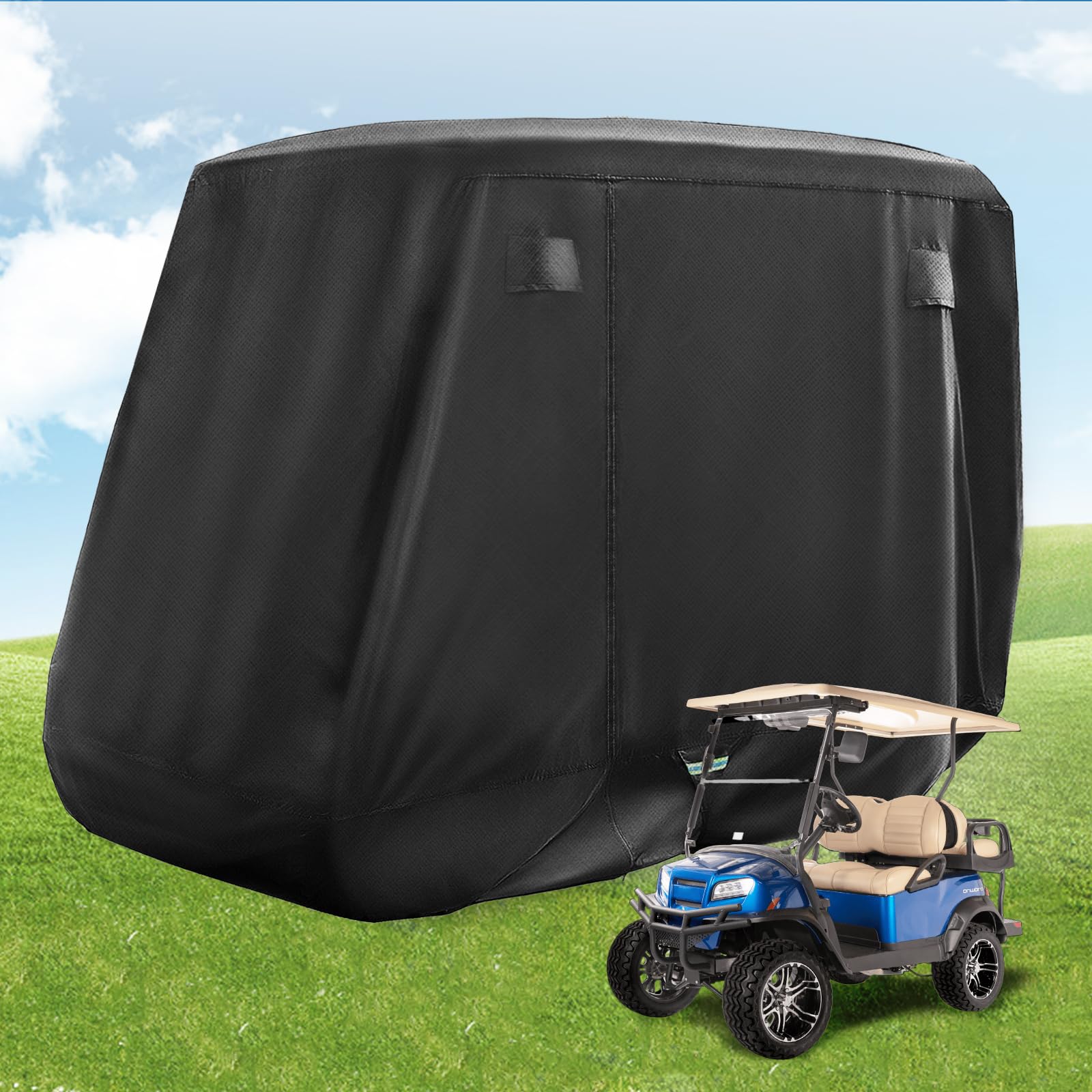 Golfwagen-Abdeckung für 3 Türen, geeignet für die meisten Yamaha, EZGO, Clubwagen, hochdichtes 600D PU-Polyester, gelötete Golfwagen-Abdeckung mit wasserdichtem Reißverschluss