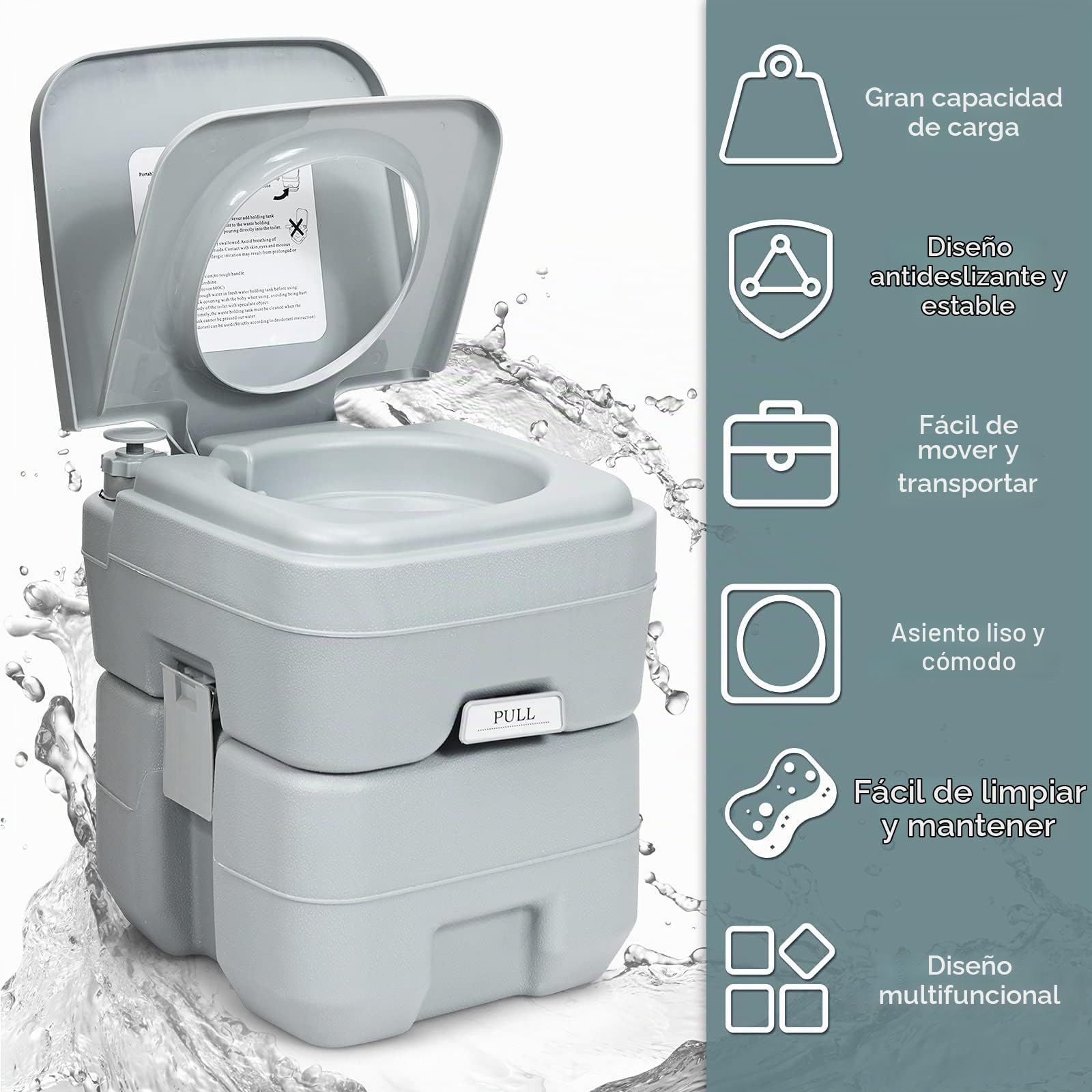 COSTWAY 20 L Inodoro Portátil con Tapa para Camping Viaje Móvil WC/Baño Portátil Camping Exterior con Extraíble Tanque de Aguas Residuales y Tanque de Agua Dulce 12 L